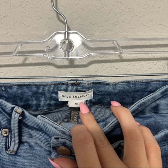 Good American Women’s Blue Fold Over Waist Straight Jeans Size 15 Stretch Denim - Picture 7 of 7